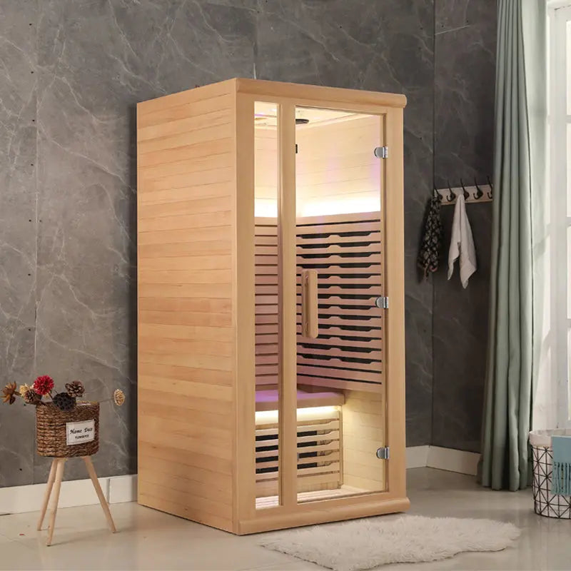 1-Person Infrared Sauna β Compact Home Sauna Cabin with Oxygen Ionizer & Color Therapy Lights