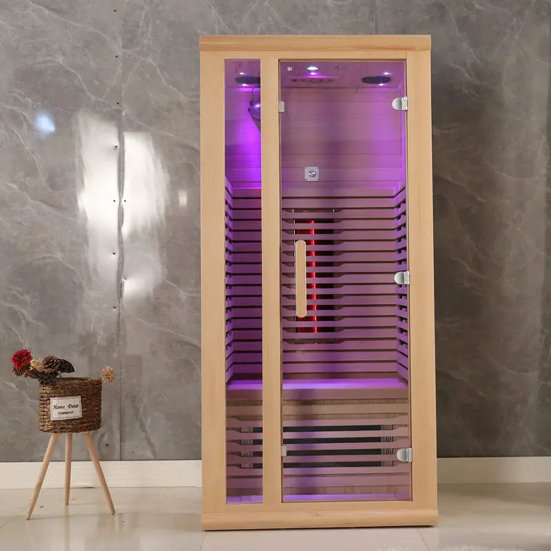 1-Person Infrared Sauna β Compact Home Sauna Cabin with Oxygen Ionizer & Color Therapy Lights