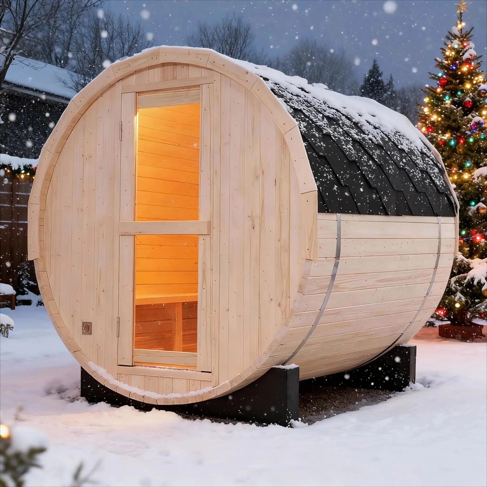 2-4 Person Outdoor Barrel Sauna - Premium White Pine Construction | Backyard Steam Relaxation Haven