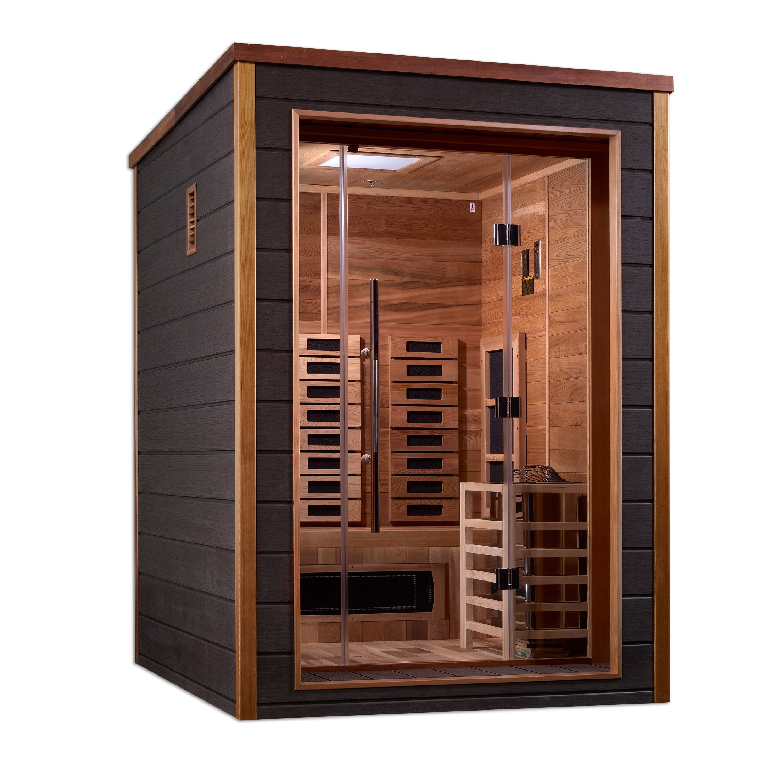 Golden Designs "Nora" 2-Person Hybrid (PureTech™ Full Spectrum IR or Traditional Stove) Outdoor Sauna