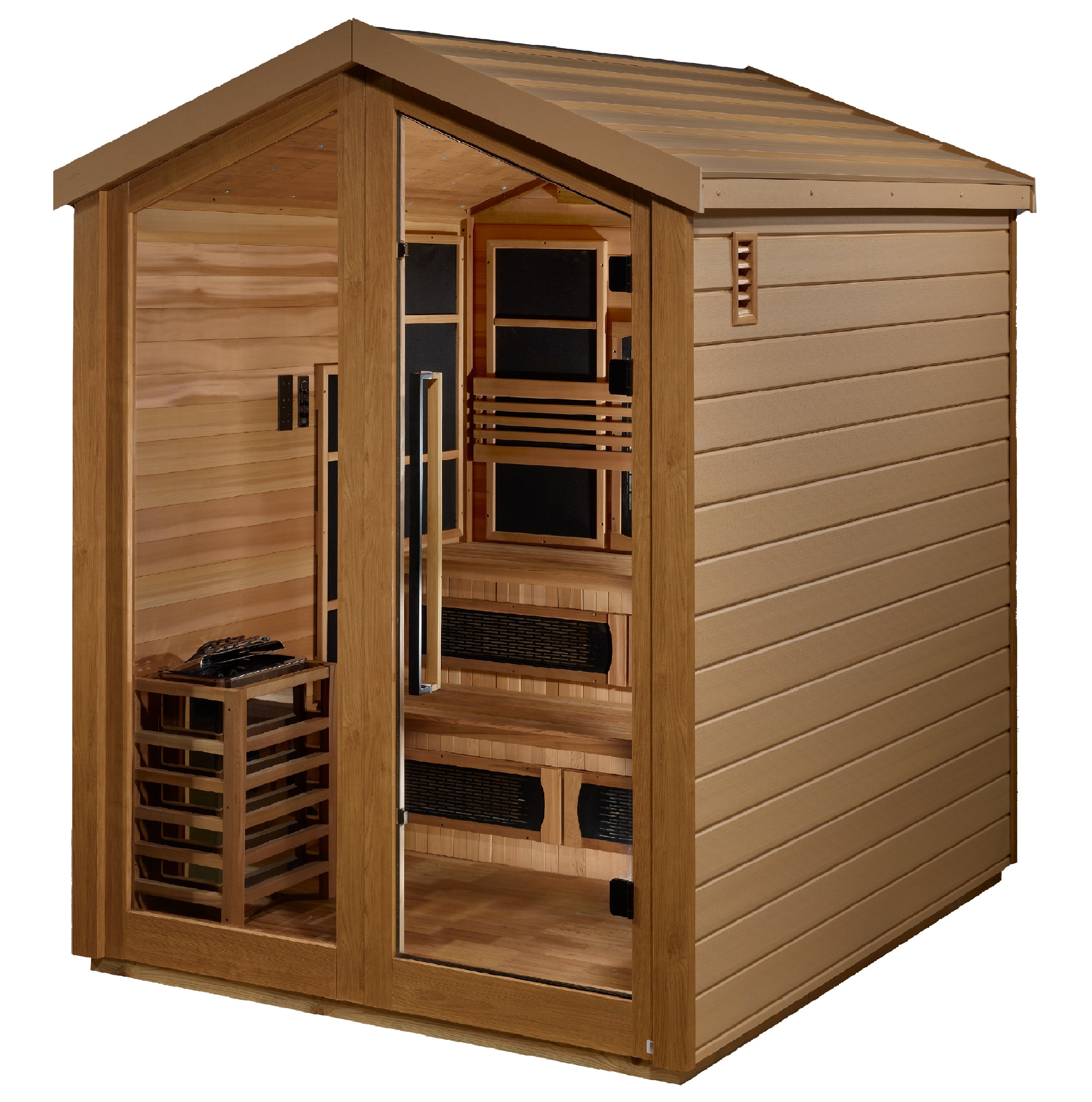 Golden Designs "Kaskinen" 6-Person Hybrid PureTech™ Full Spectrum IR or Traditional Stove Outdoor Sauna