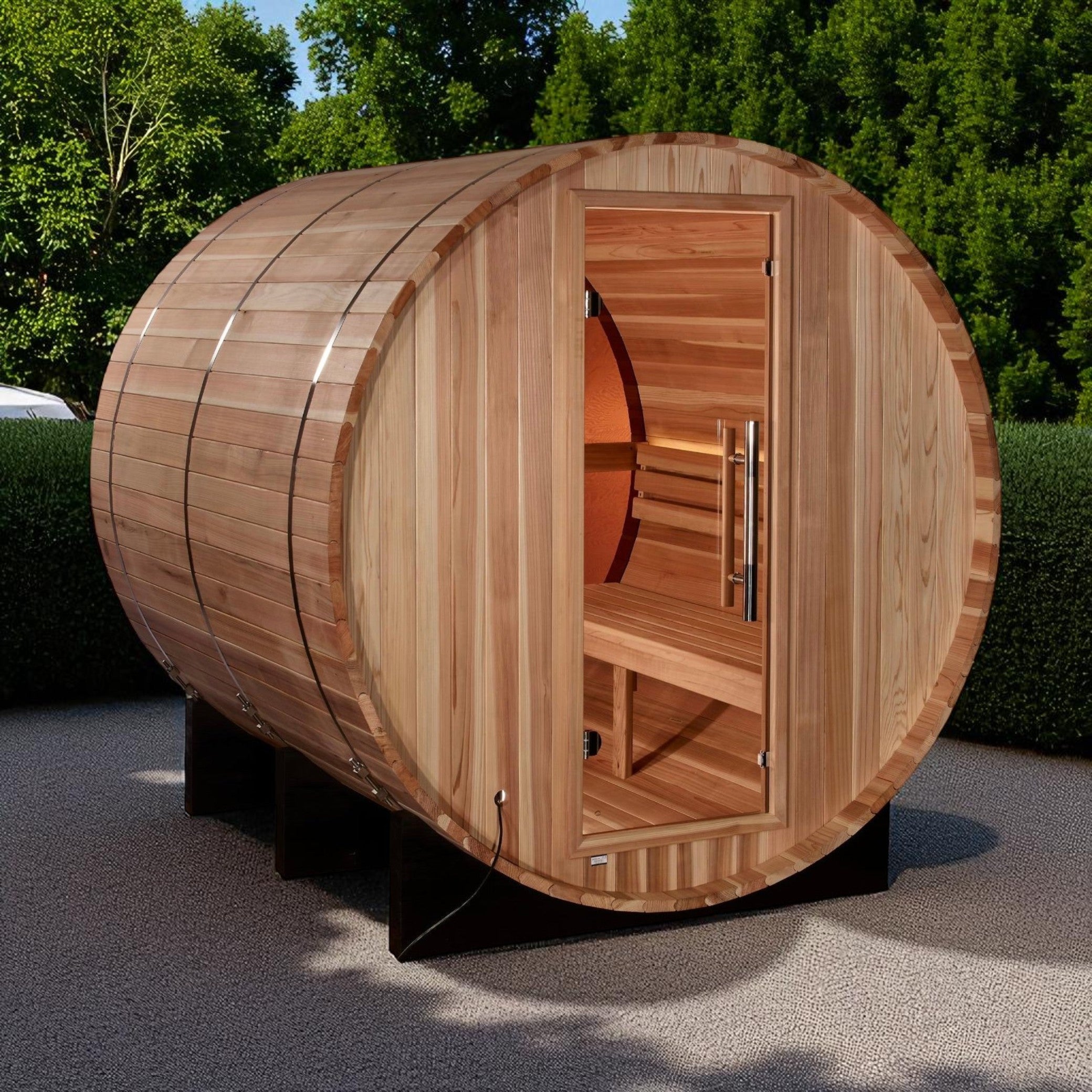Golden Designs Zurich 4 Person Barrel with Bronze Privacy View Traditional Sauna (GDI-B024-01)
