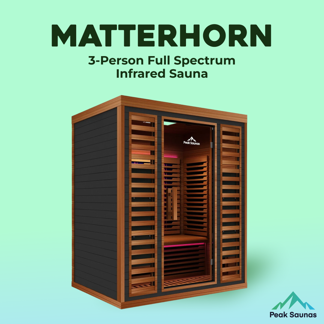 Peak Saunas Matterhorn 3-Person Full Spectrum Infrared Sauna with Built-In XL Medical-Grade Red Light Therapy & Smart WiFi App Control