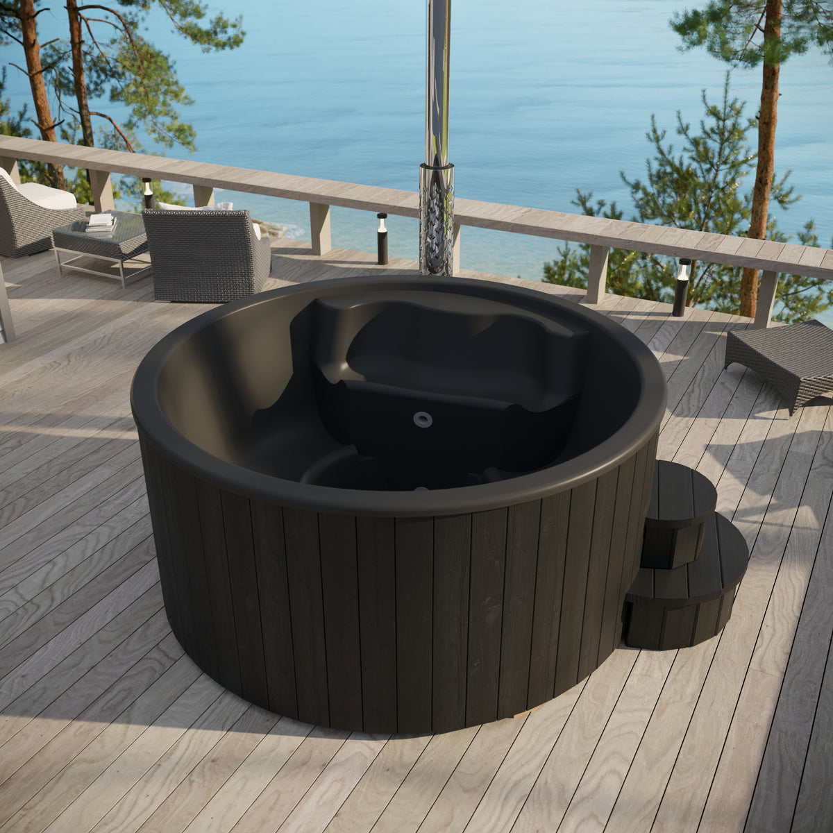 SaunaLife Model S4B Soak Series Home Wood-Burning Hot Tub | Black Color, Up to 6 Persons