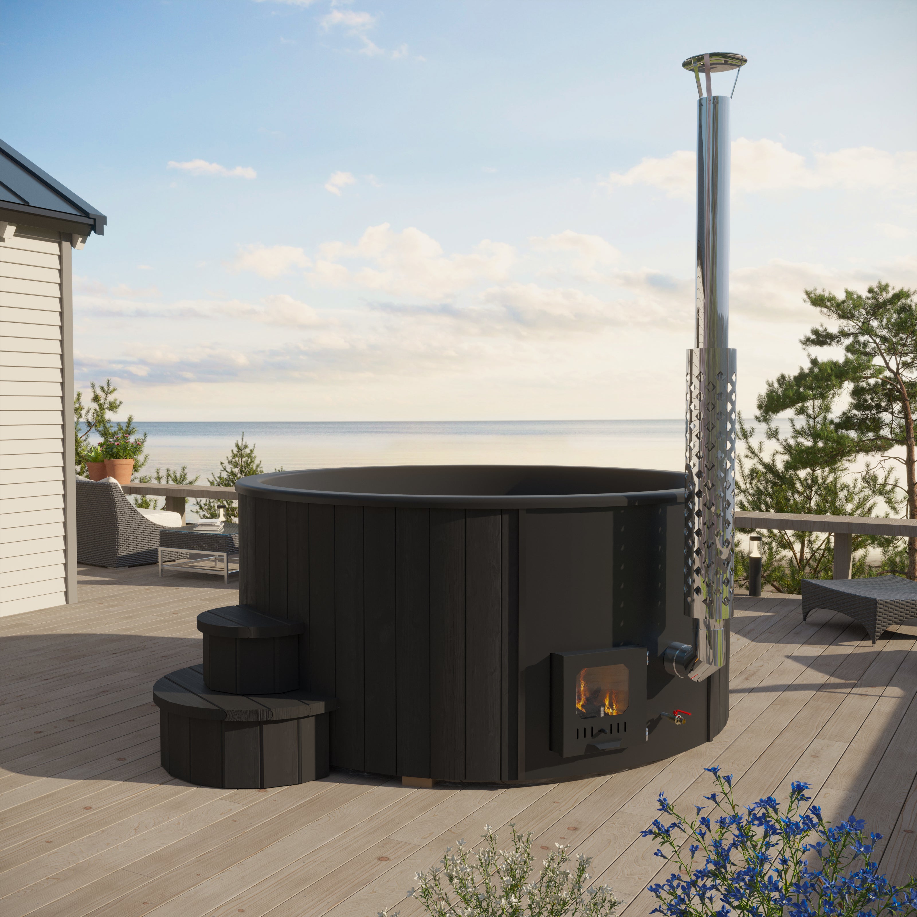 SaunaLife Model S4B Soak Series Home Wood-Burning Hot Tub | Black Color, Up to 6 Persons