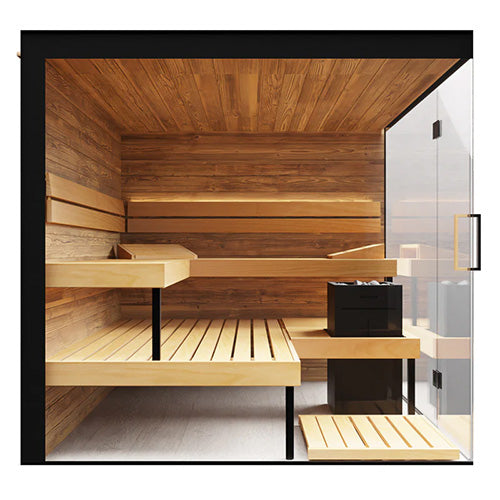 ThermaSol Lumaria Indoor Sauna Cabin | Medium Cabin, Door Right, Transparent Glass with Harvia Virta 9kW Heater