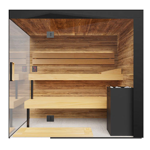 ThermaSol Lumaria Indoor Sauna Cabin | Medium Cabin, Door Left, Transparent Glass with Harvia Virta 9kW Heater