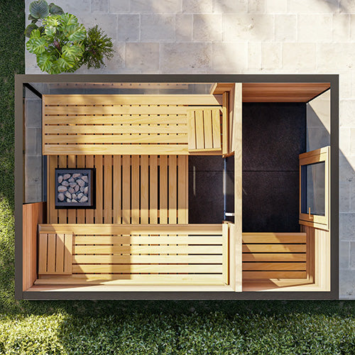 ThermaSol Ombra Sauna Cabin | Outdoor Sauna, Door Left, Bronze Glass with Virta 10.5kW Heater & CX45 Digital Control
