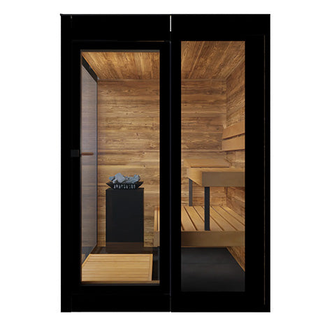 ThermaSol Vera Sauna Cabin | Outdoor Sauna, Left Door, Dark Grey Glass with Virta 8kW Heater & CX45 Digital Control