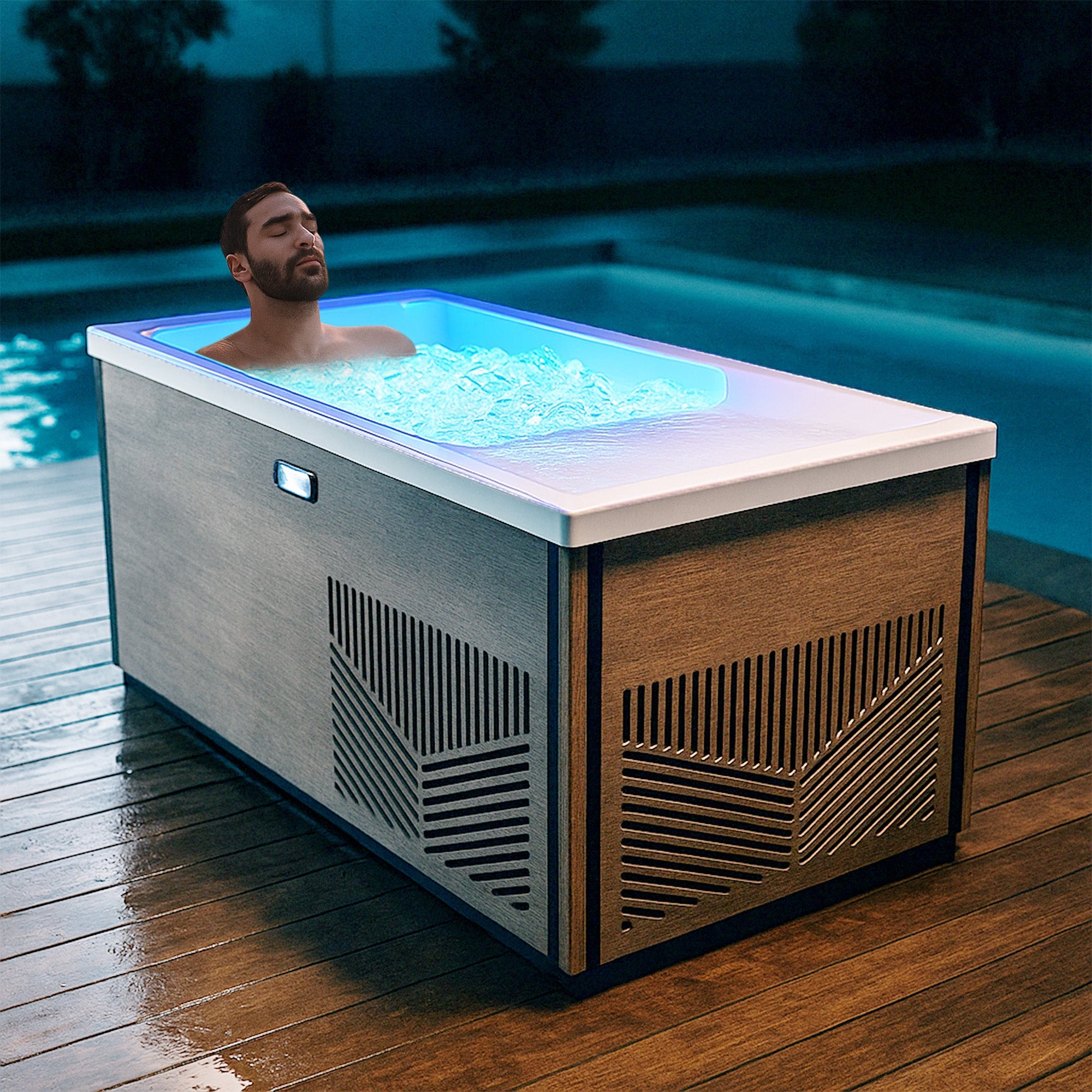 Iroquois 67 in. 1-Person Mono-Jet All-in-One Cold Plunge Ice Bath/Hot Tub with Built-in Chiller/Heater in Chestnut