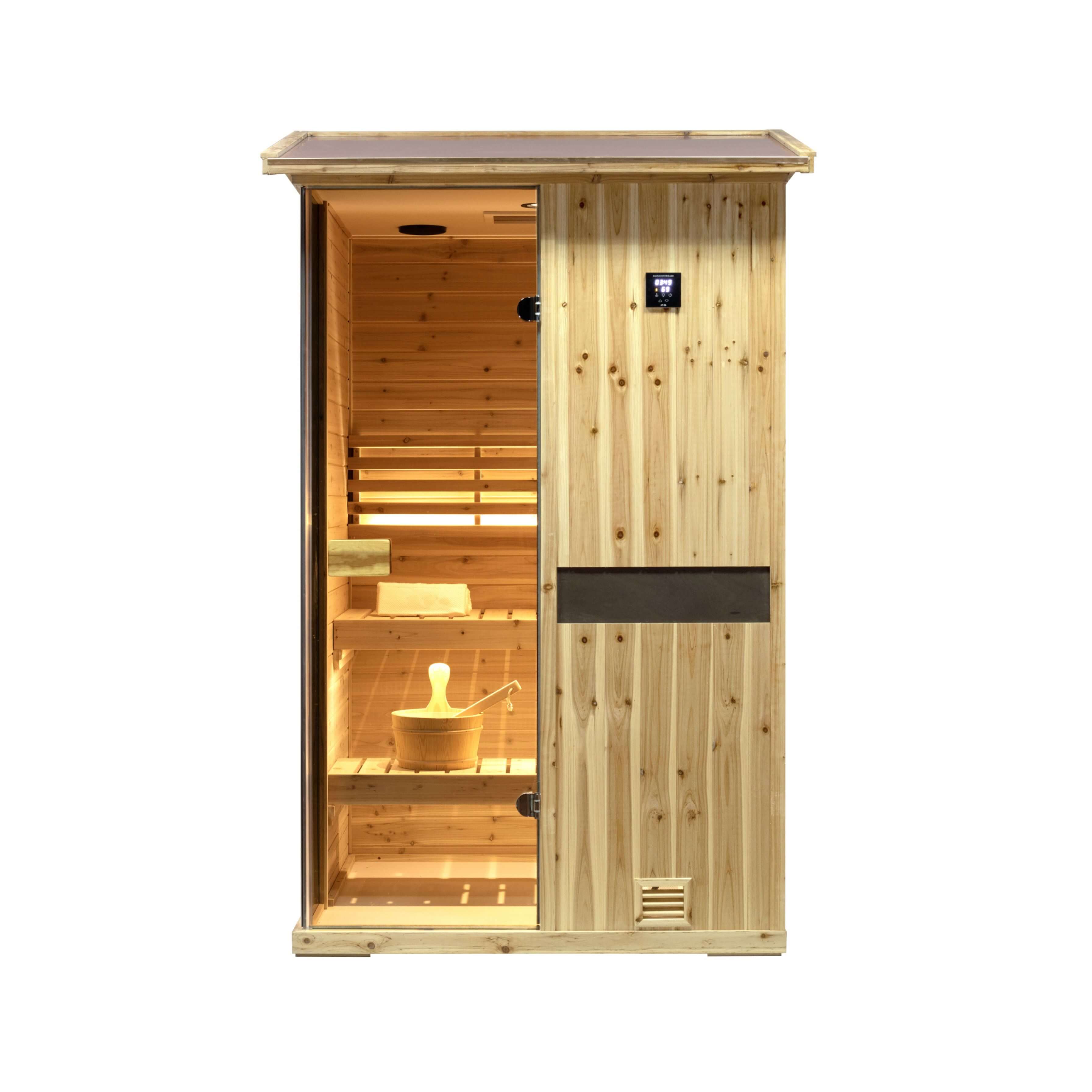 Thermora Premium 2-Person Outdoor Wooden Steam Sauna Room With Smart Control Panel And Bluetooth Audio (SAK52918)