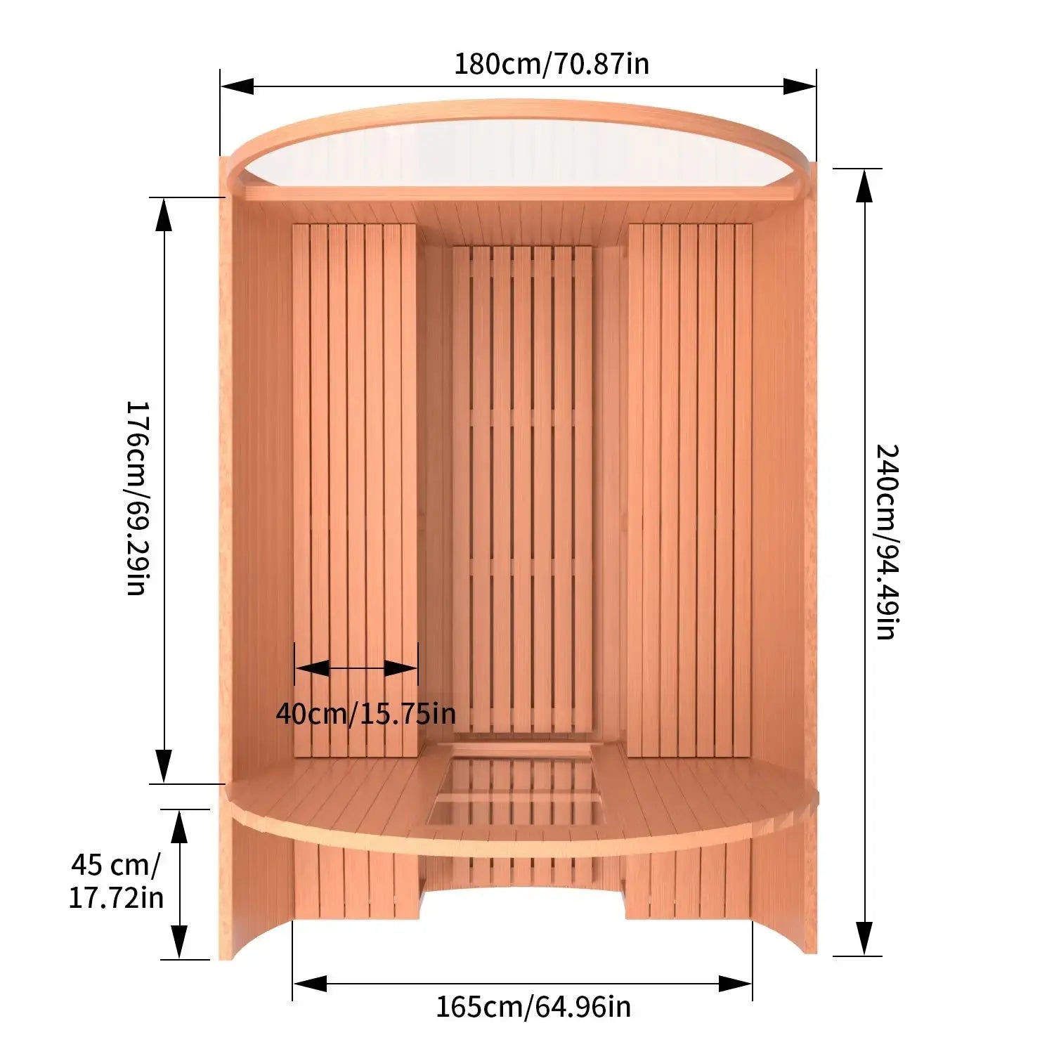 6-Person Outdoor Barrel Sauna with Front Porch – Patchwork Red Cedar Traditional Steam Kit