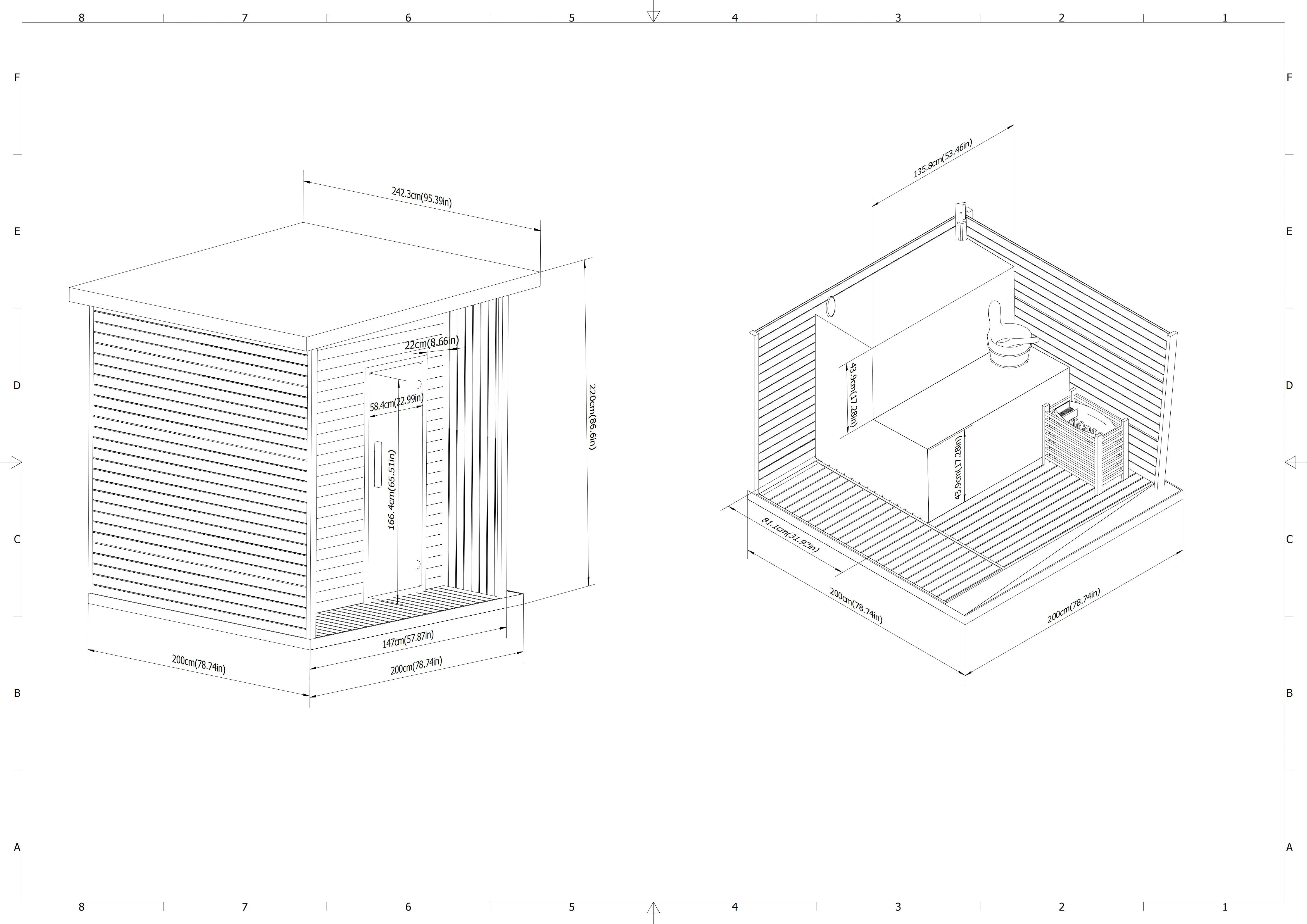 Outdoor Black Square Sauna – Traditional Steam Sauna (2–8 Person Multiple Sizes), 6kW Heater, Outdoor Home Spa