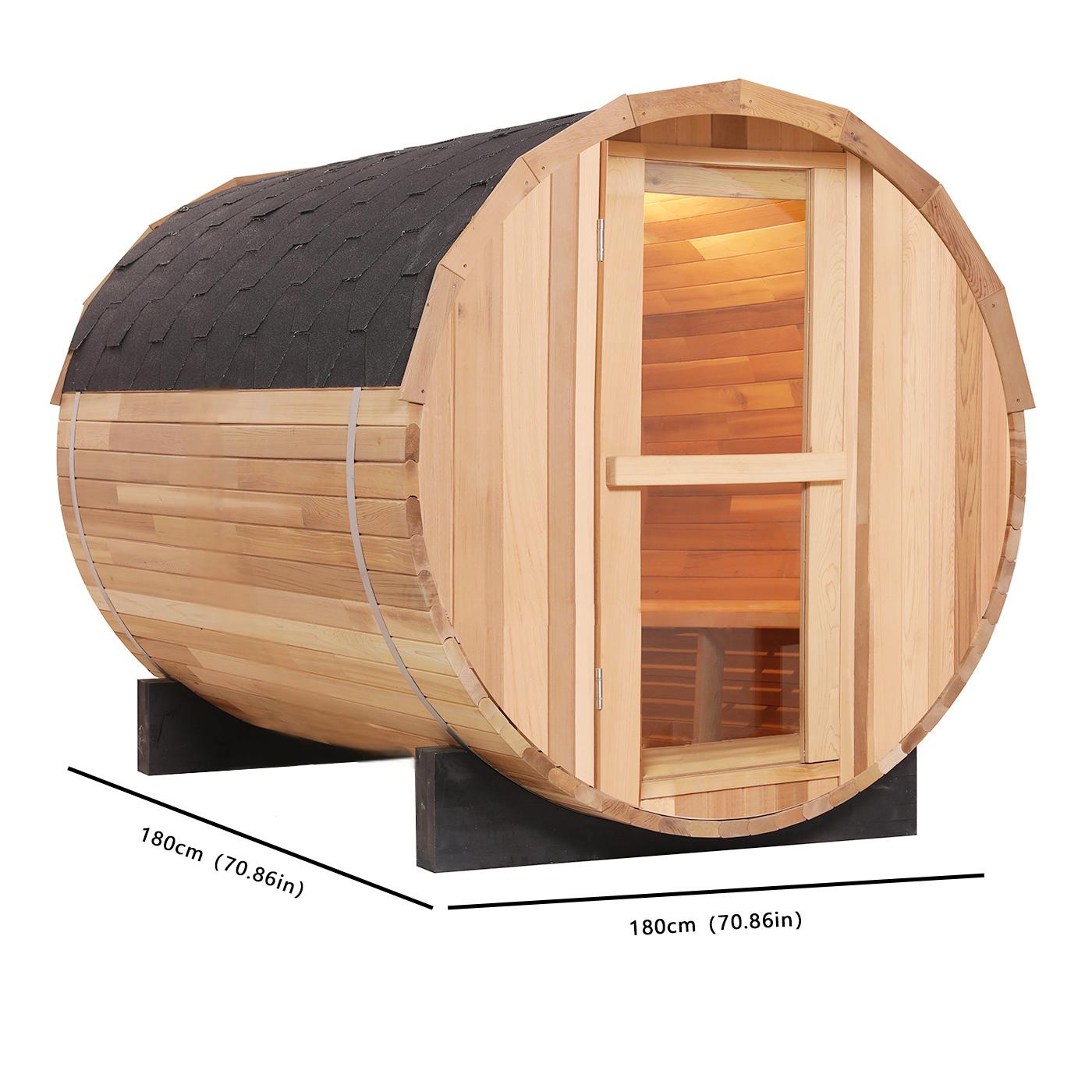 4 Person Outdoor Barrel Sauna – Red Cedar or Hemlock Traditional Steam Sauna Kit with Waterproof Tile
