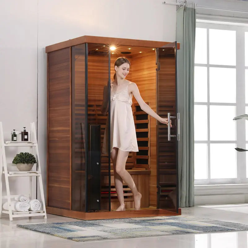 2-Person Far Infrared Sauna – Compact Home Sauna Cabin with Oxygen Ionizer & Color Therapy Lights