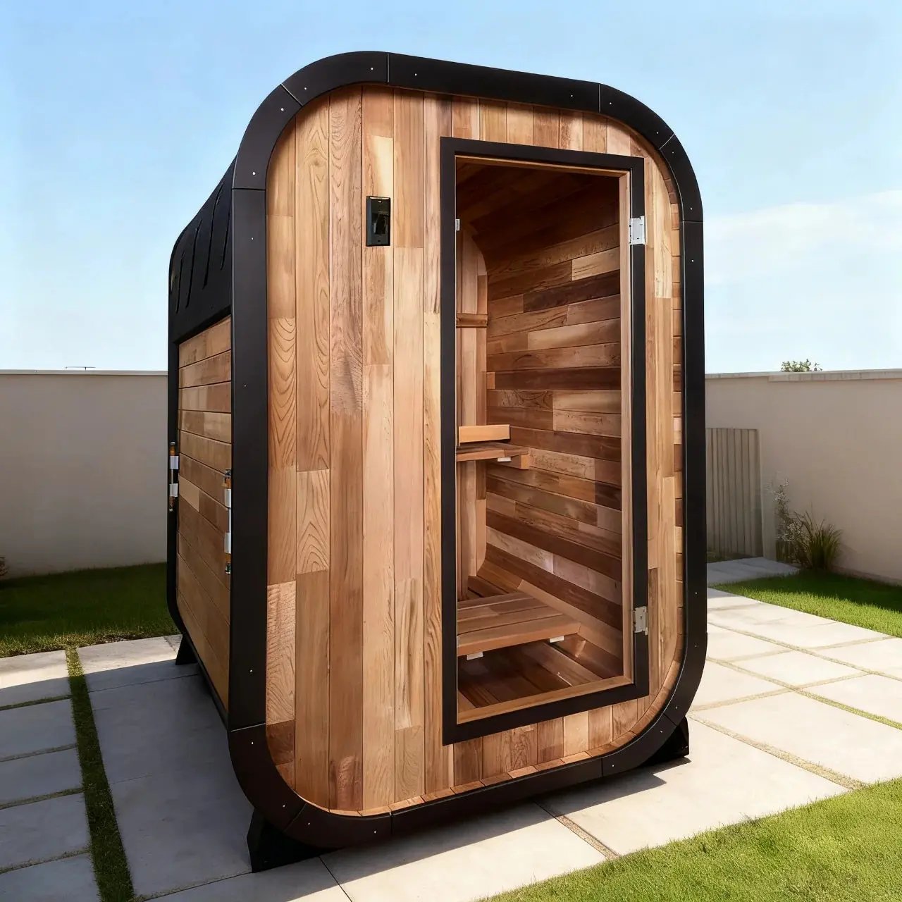 1–2 Person Red Cedar Outdoor Traditional Steam Sauna – Compact Luxury for Backyard Relaxation
