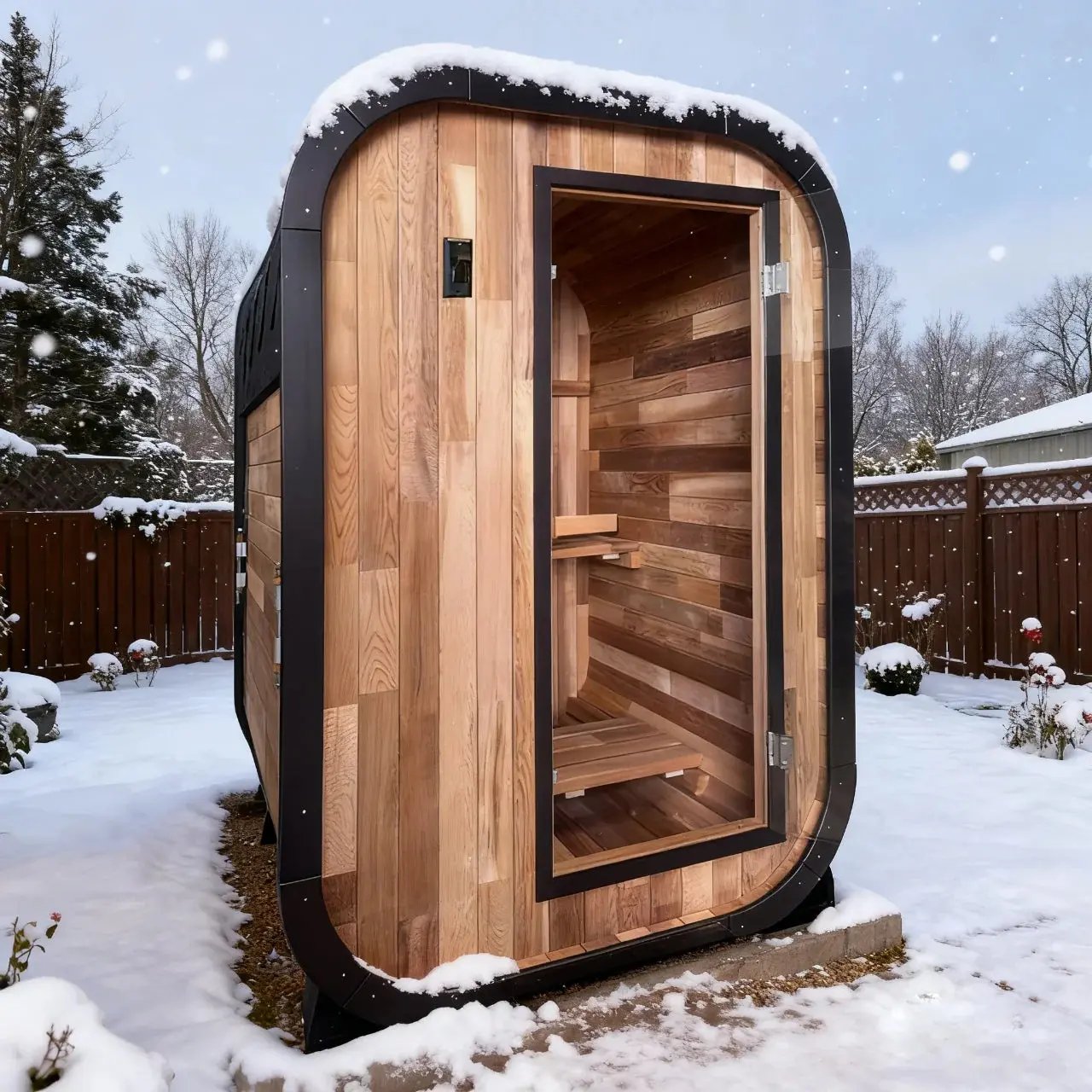 1–2 Person Red Cedar Outdoor Traditional Steam Sauna – Compact Luxury for Backyard Relaxation