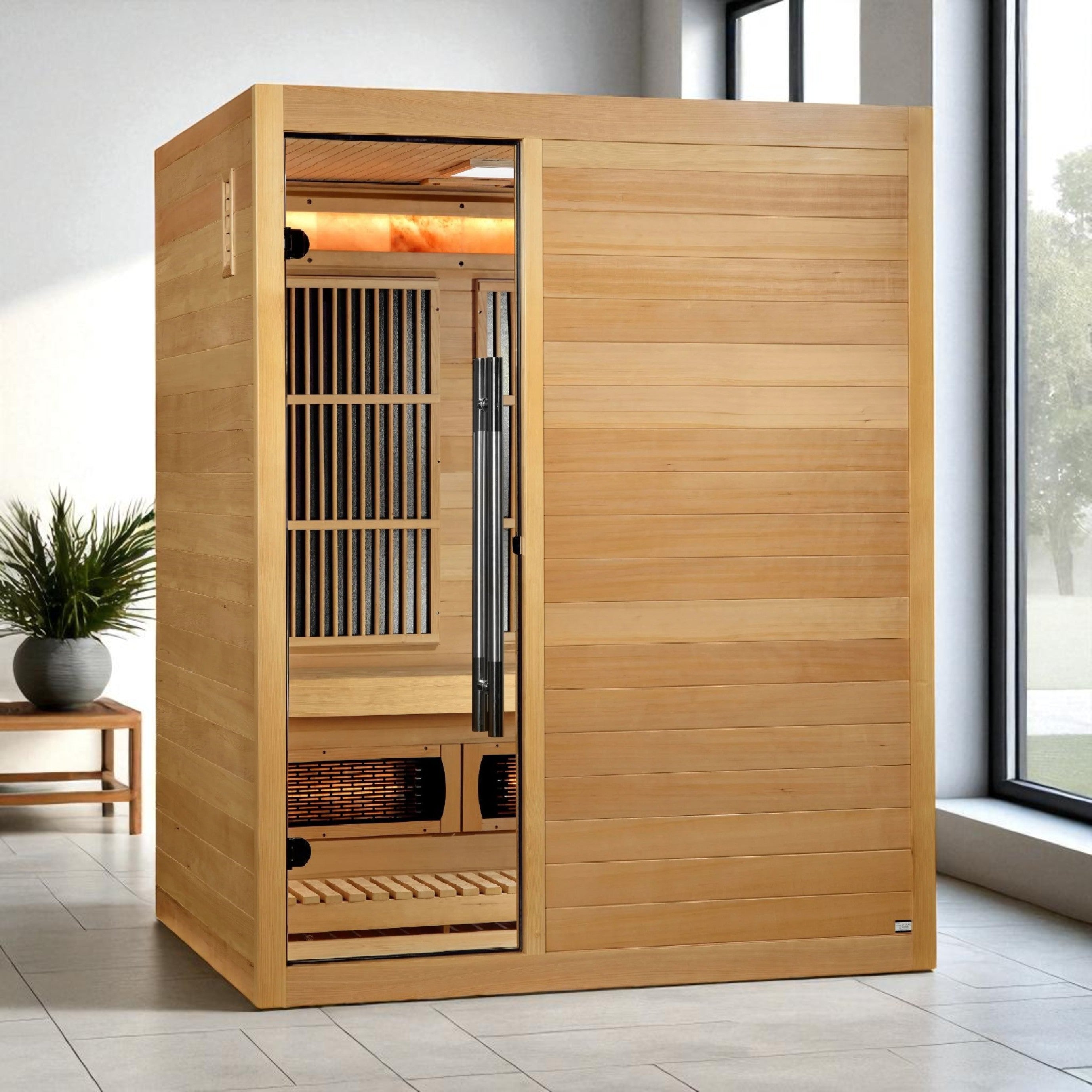 Golden Designs 2025 Soria 3 Person Hybrid Sauna (Indoor) Full Spectrum and Harvia Traditional Stove (GDI-8330-01)