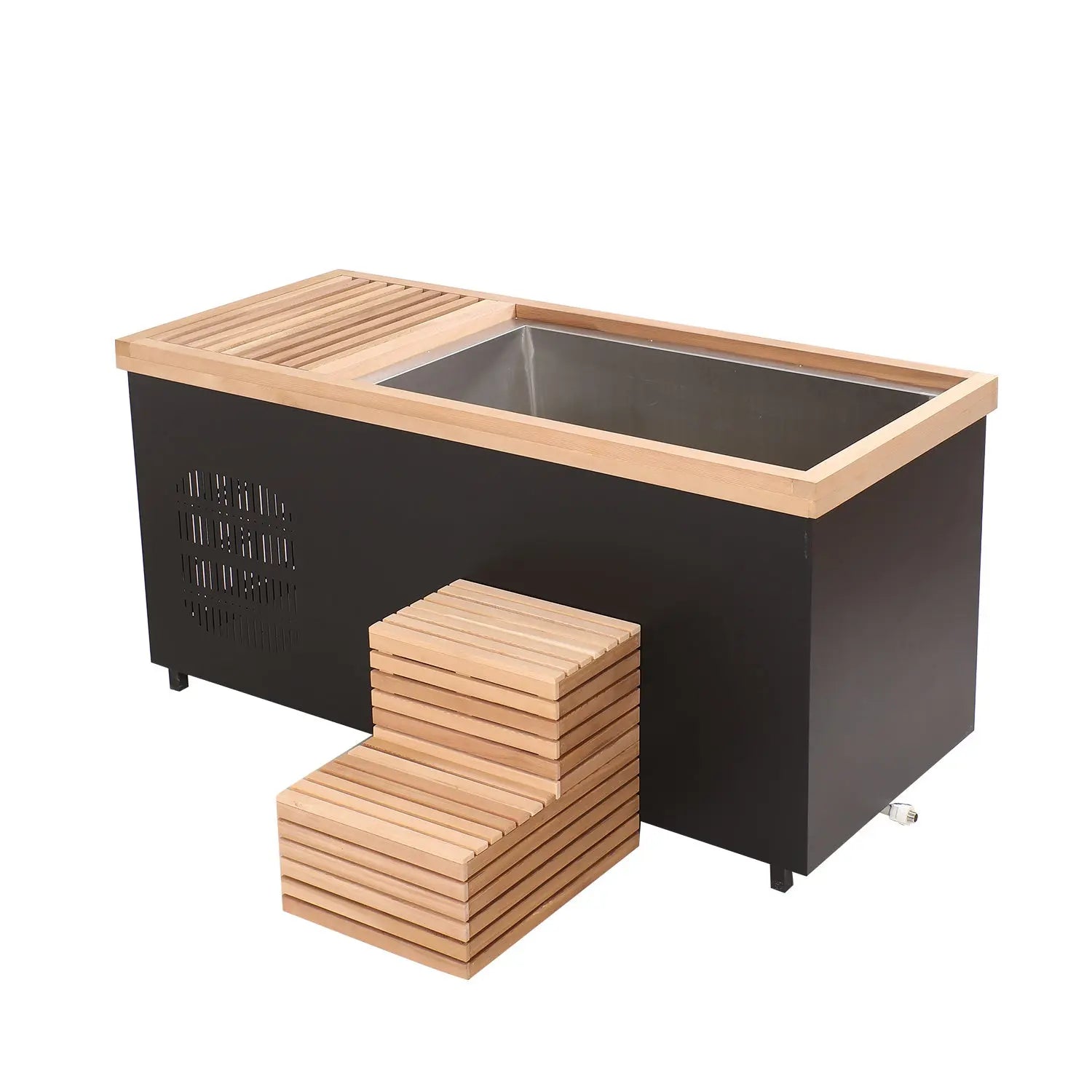 ICE TUB – Single-Person Rectangular Cold Plunge for Recovery & Wellness, Red Cedar Ice Bath with Chiller & Stairs
