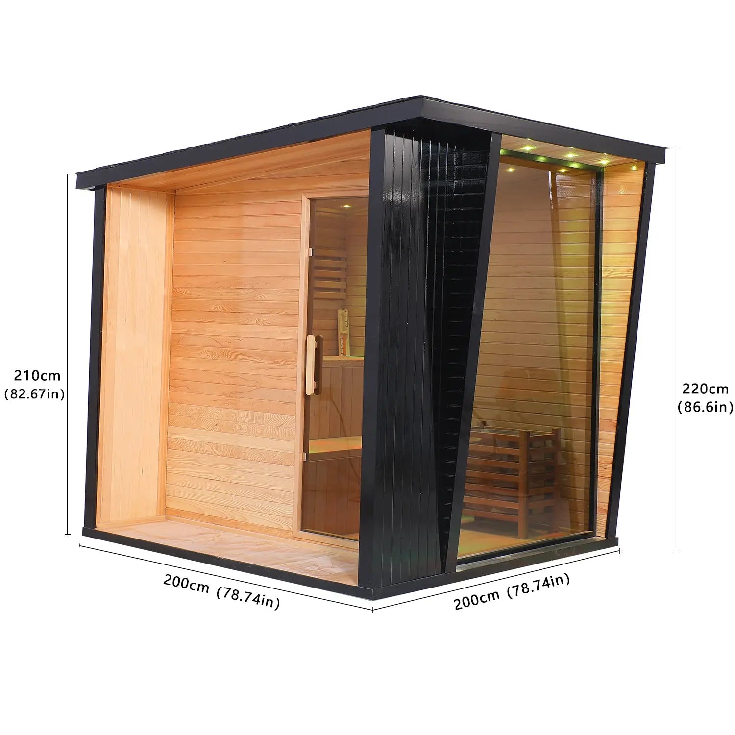 Outdoor Black Square Sauna – Traditional Steam Sauna (2–8 Person Multiple Sizes), 6kW Heater, Outdoor Home Spa