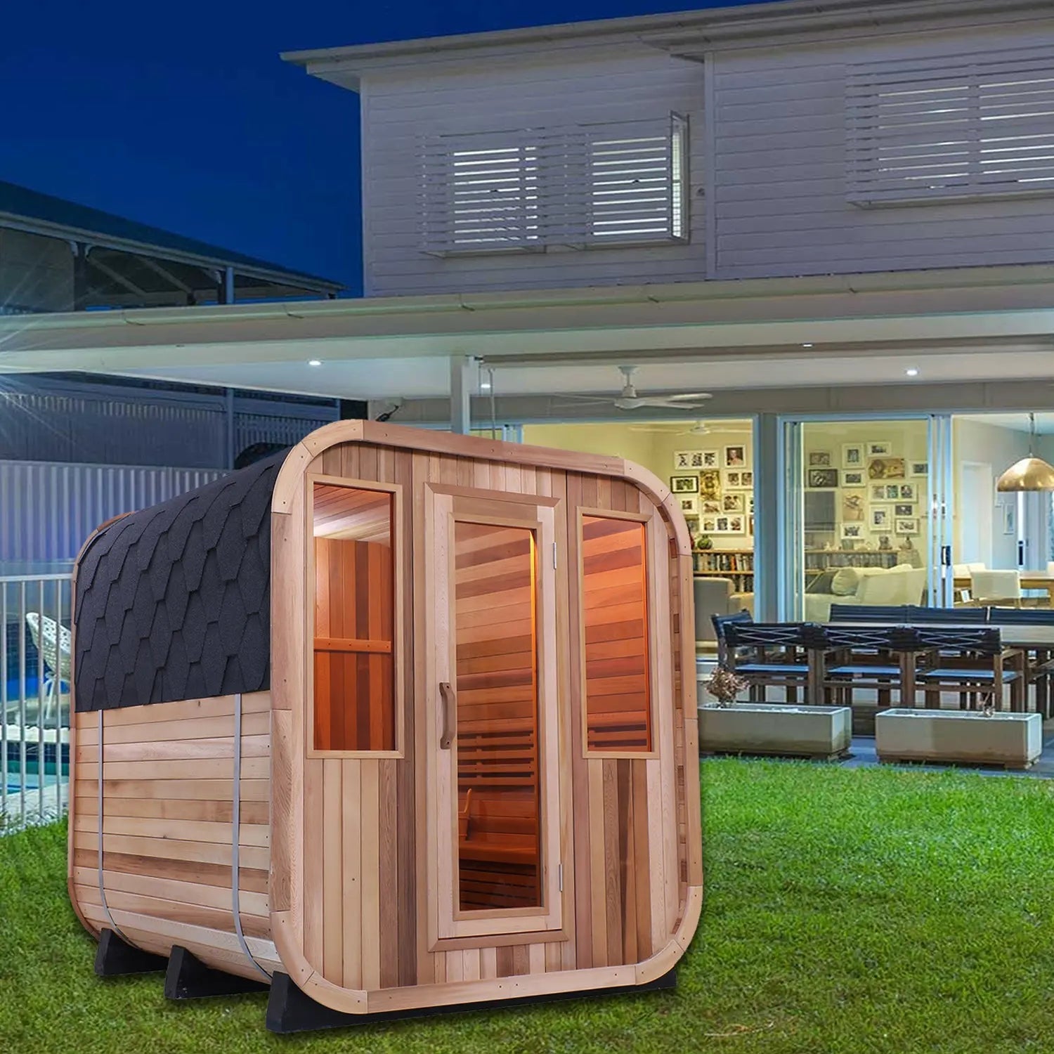 4–6 Person Traditional Red Cedar Sauna – Outdoor Home Steam Sauna with 6kW Heater