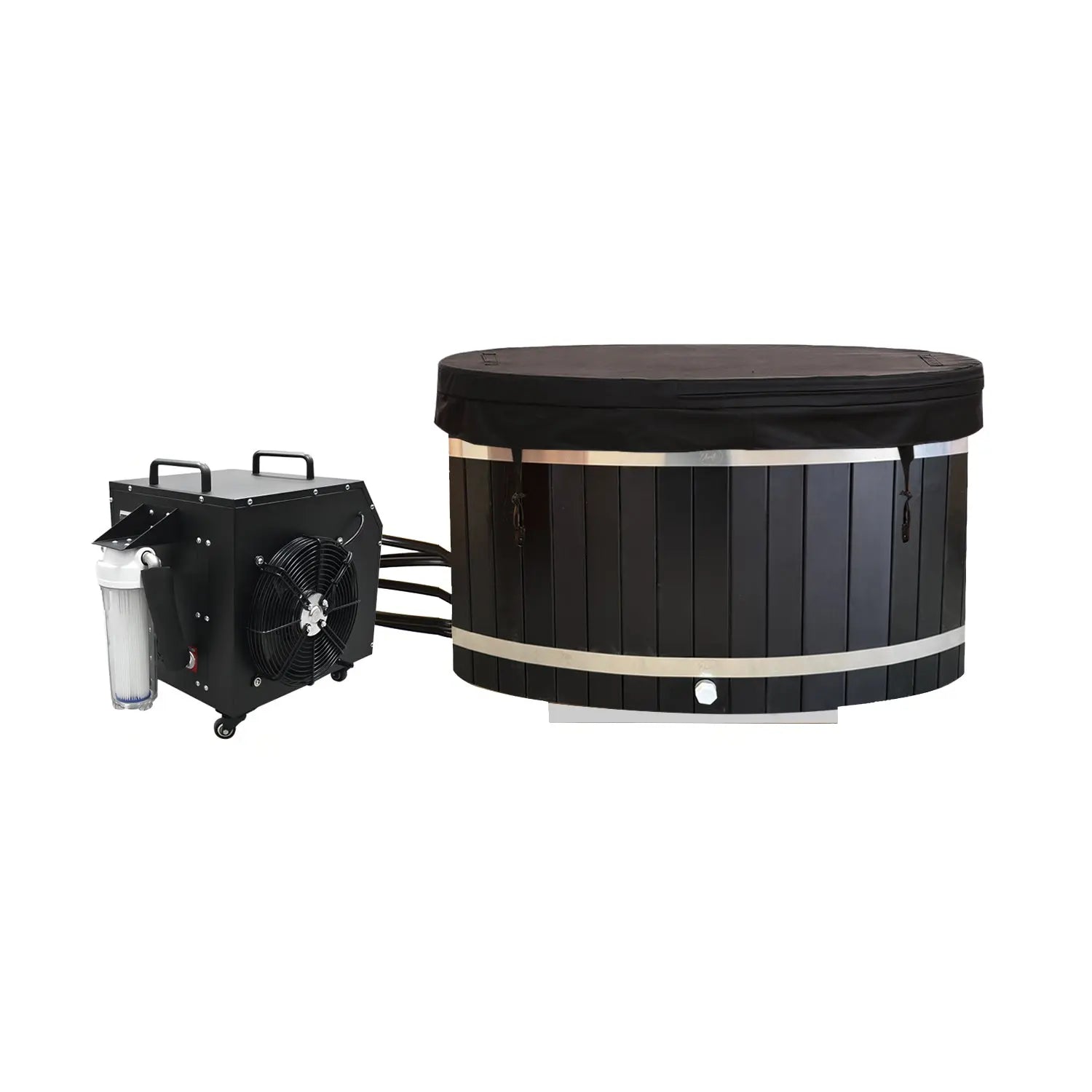 ICE TUB – Black Oval Red Cedar Cold Plunge Tub with Chiller for Recovery & Thermal Contrast Therapy