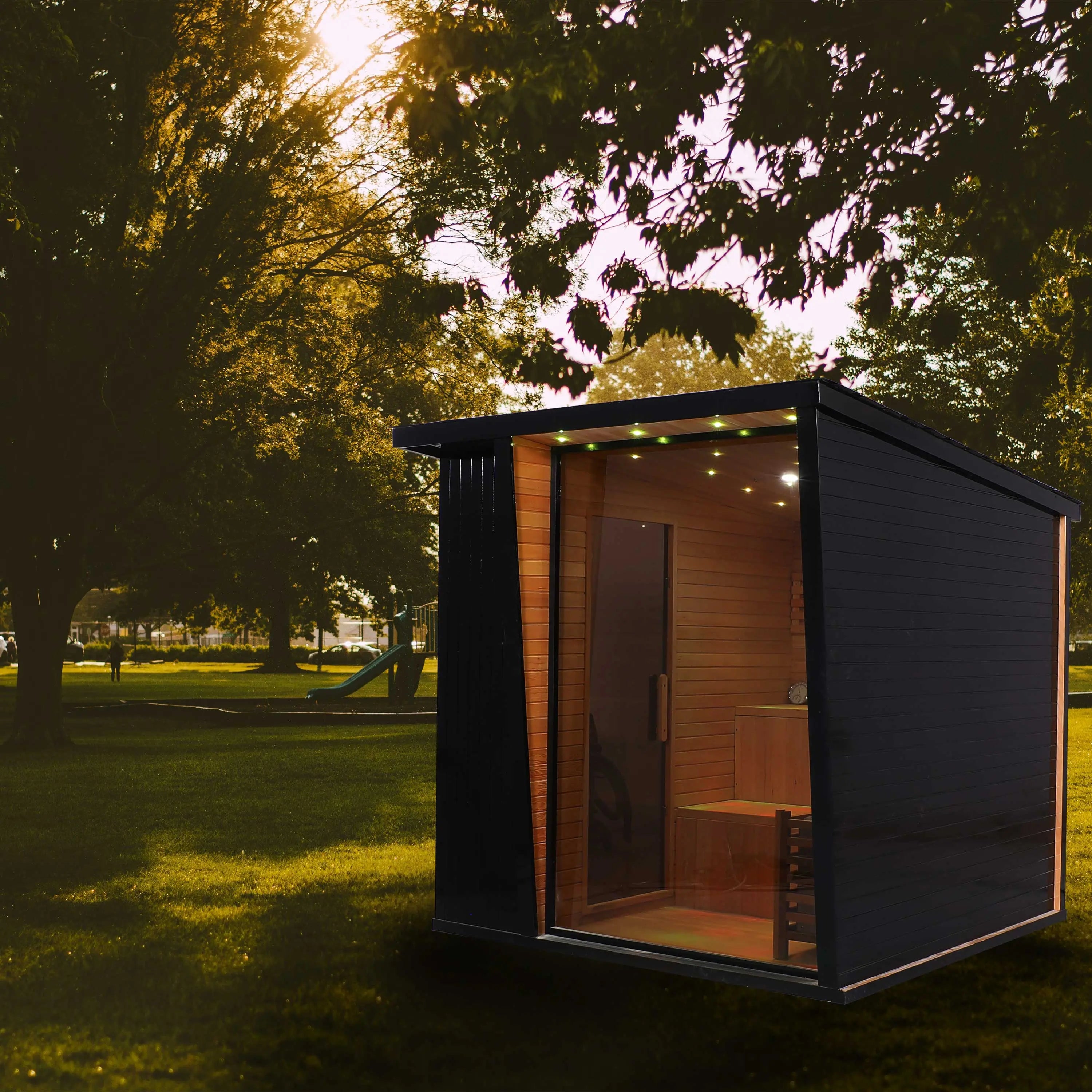 Outdoor Black Square Sauna – Traditional Steam Sauna (2–8 Person Multiple Sizes), 6kW Heater, Outdoor Home Spa