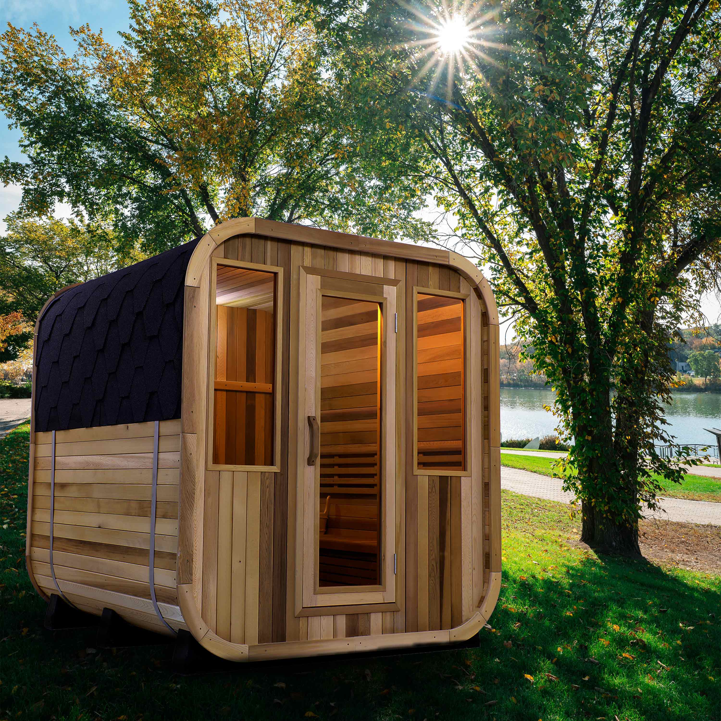 4–6 Person Traditional Red Cedar Sauna – Outdoor Home Steam Sauna with 6kW Heater