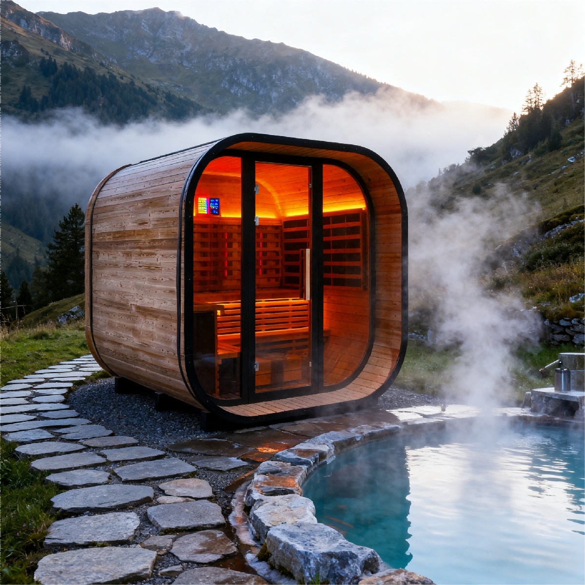 Anyi-9 Square Infrared Sauna – Carbonized Spruce