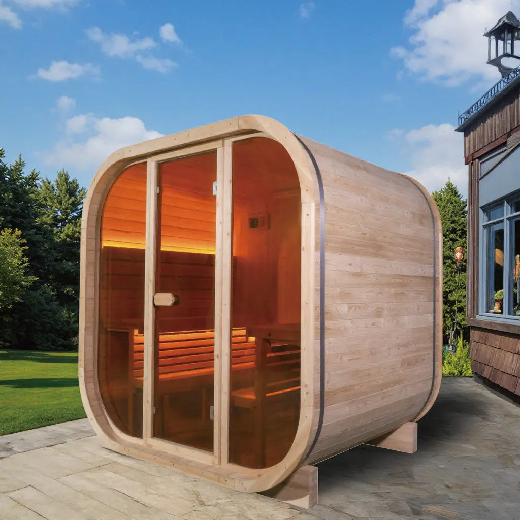 Anyi-7  Square Outdoor Sauna – Carbonized Spruce Wood | 3~4 Person Traditional Steam