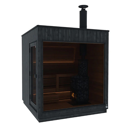 ThermaSol Nordic Misty Sauna Cabin | Medium Size, Left Door, Legend 240 Wood Burning Heater Kit | Onyx Deluxe Accessory Kit