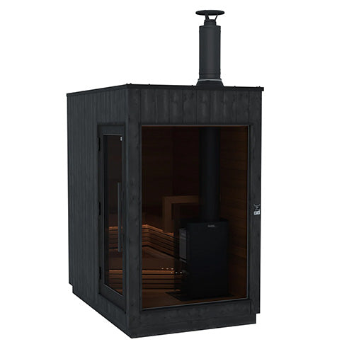 ThermaSol Nordic Misty Sauna Cabin | Small Size, Left Door, Legend 150 Wood Burning Heater Kit | Onyx Deluxe Accessory Kit