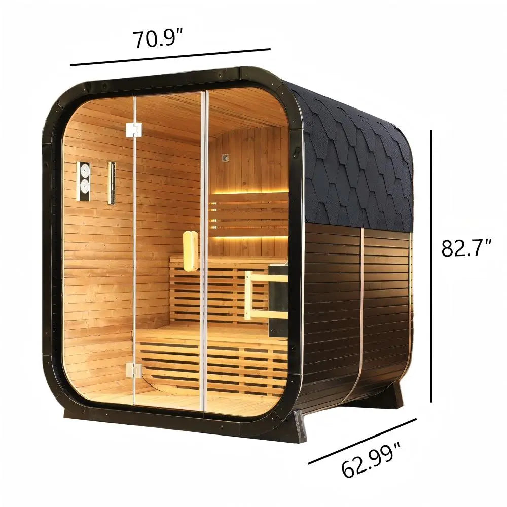 Outdoor Spruce Traditional Steam Sauna, Square Sauna Room with Tempered Glass Door, Home Spa Sauna Kit for Outdoor Wellness & Relaxation