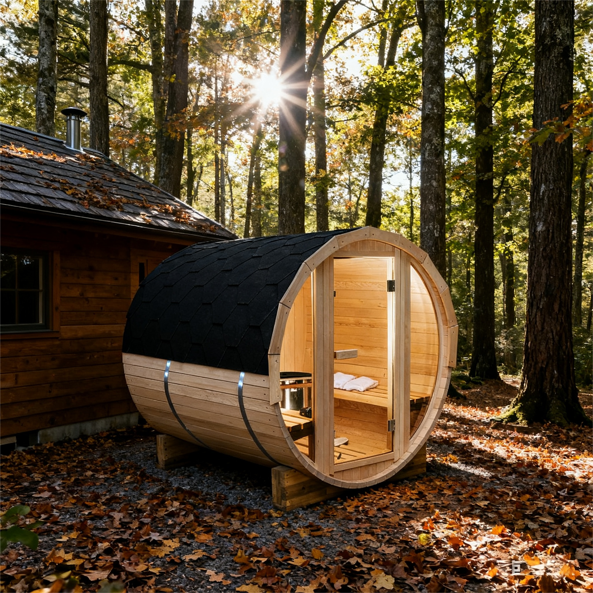 4.9 Ft Outdoor Barrel Sauna – 2-Person Traditional Steam Sauna Kit
