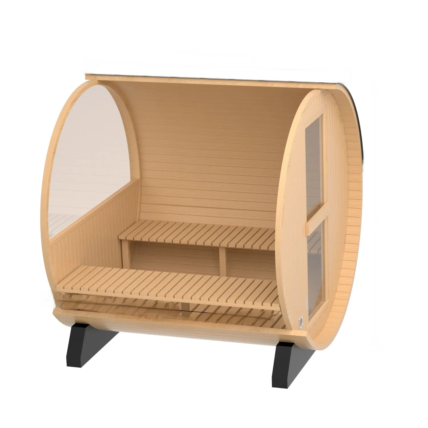 4 Person Outdoor Hemlock Barrel Sauna with Half-glass Viewing Window