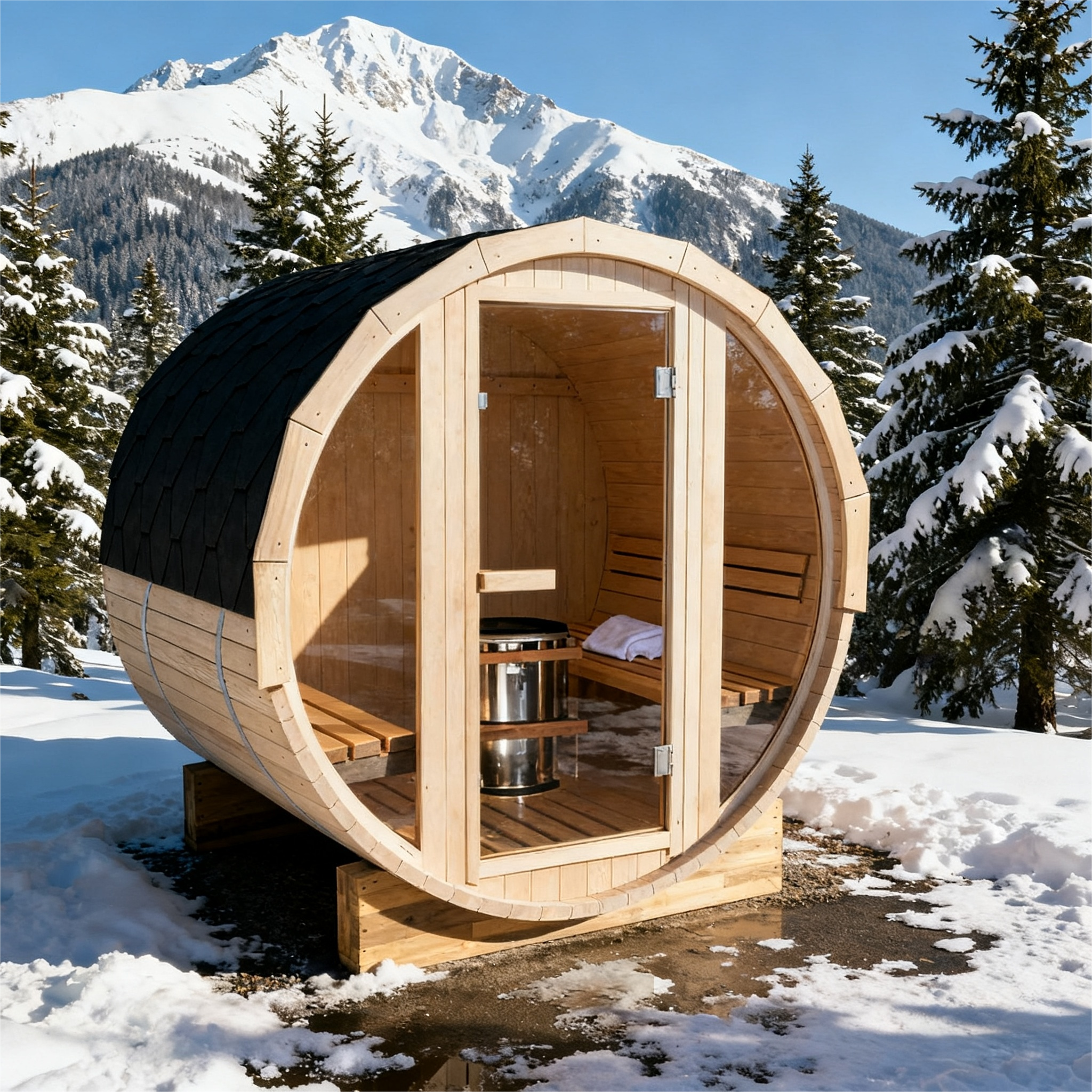 4.9 Ft Outdoor Barrel Sauna – 2-Person Traditional Steam Sauna Kit