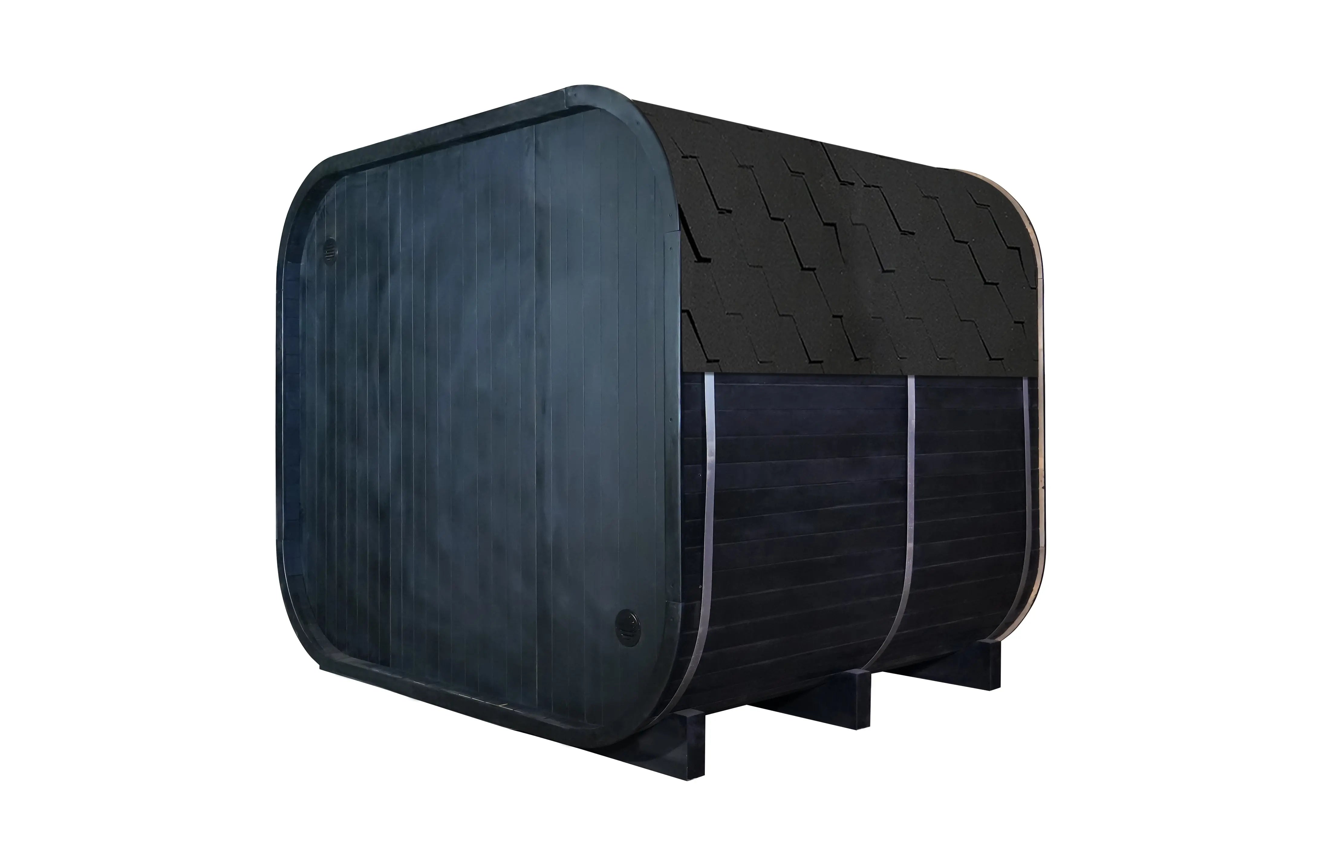Outdoor Traditional Square Steam Sauna, Carbonized Spruce Wood Sauna Room with Weatherproof Asphalt Shingle Roof, Home Spa Sauna Kit with Tempered Glass Door & Sauna Accessories