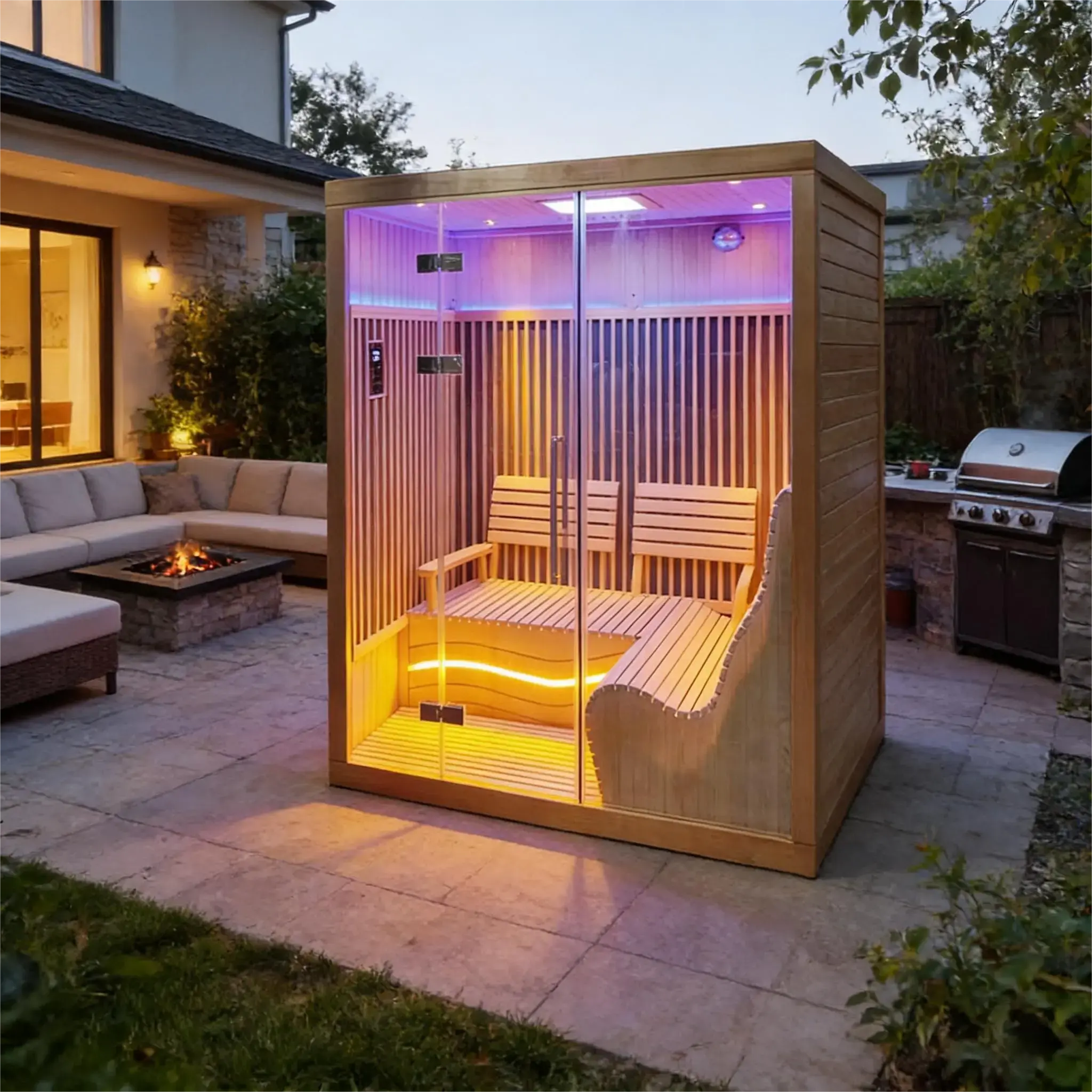 2-6 Person Far Infrared Reclining Chair Hemlock Sauna Room - Reclining Chair + Regular Seat