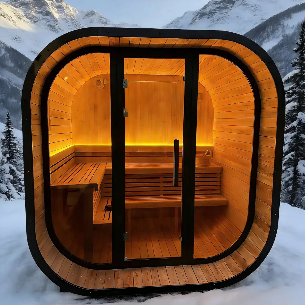 New 4-6 person Black Square Premium Thermo Spruce Wood Outdoor Sauna-FFF
