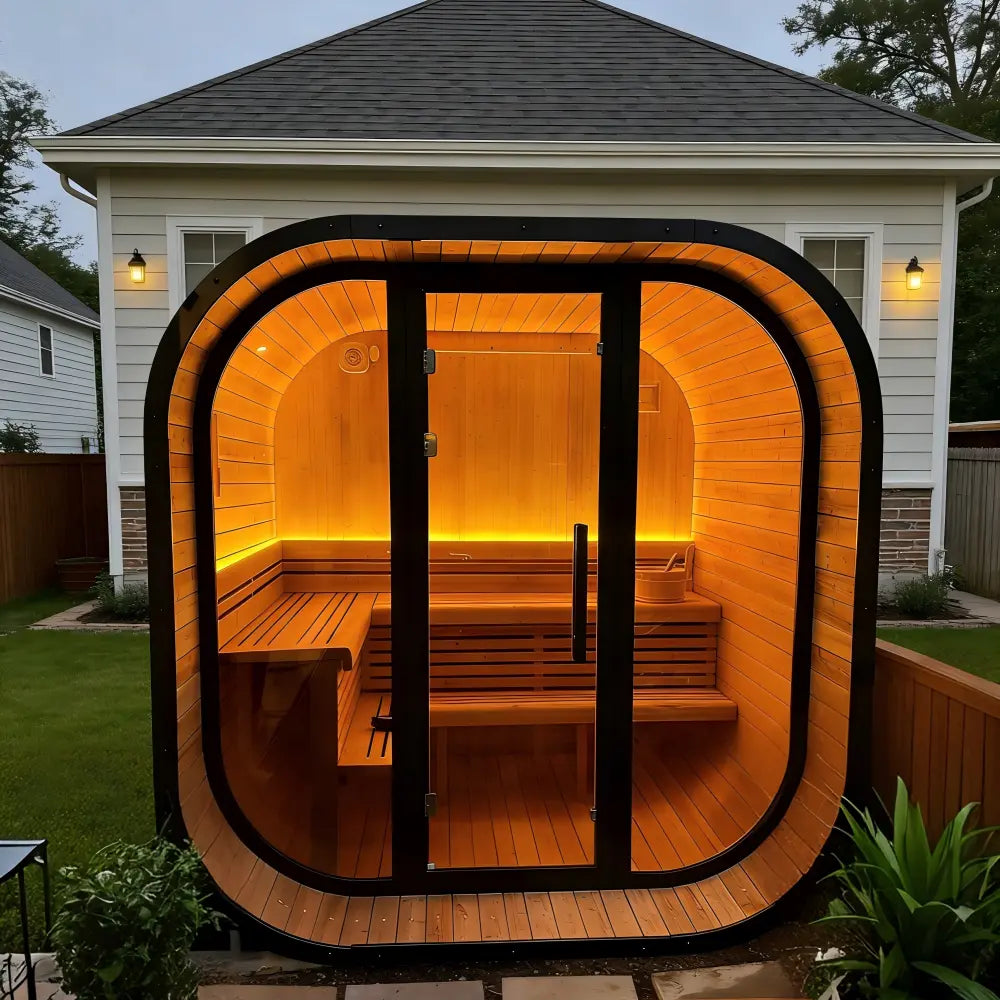 New 4-6 person Black Square Premium Thermo Spruce Wood Outdoor Sauna-FFF