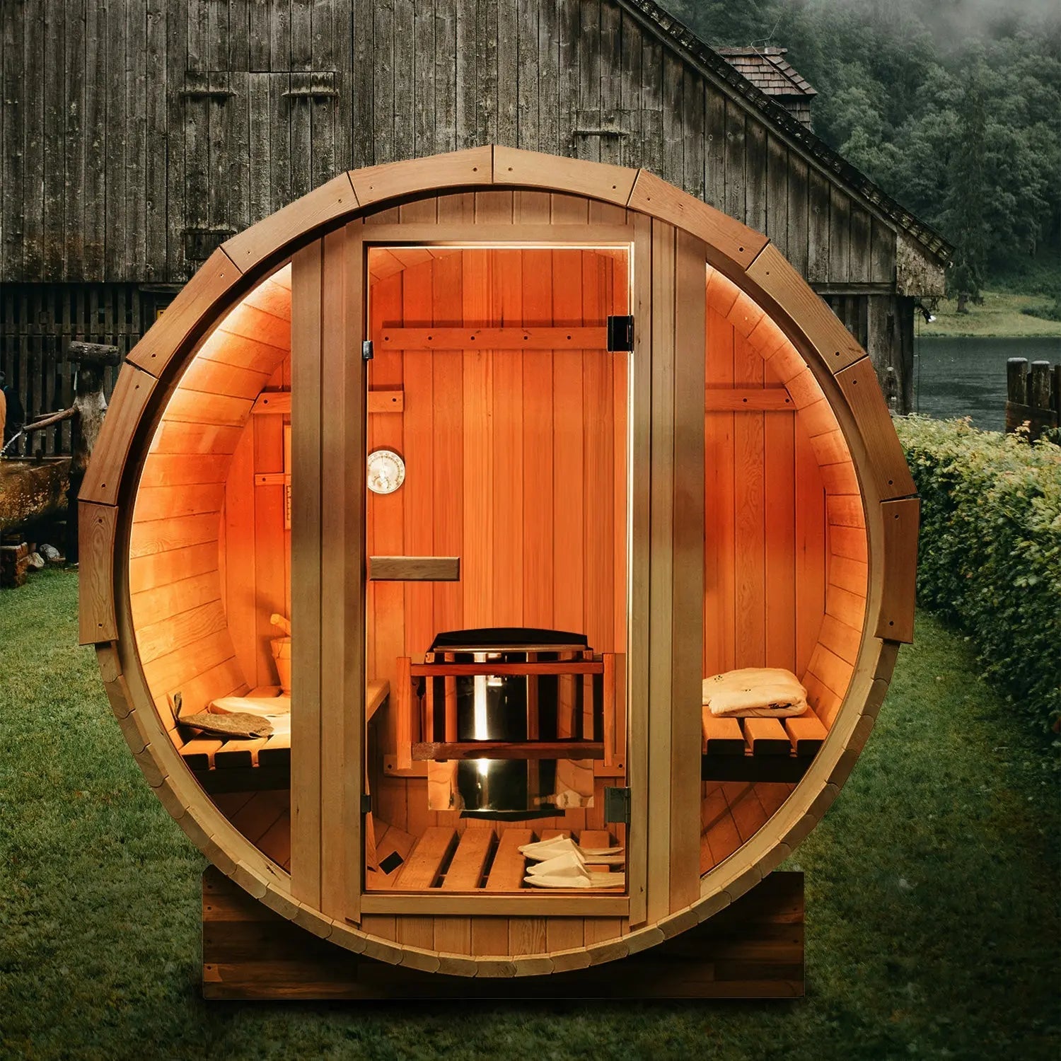 4.9 Ft Outdoor Barrel Sauna – 2-Person Traditional Steam Sauna Kit