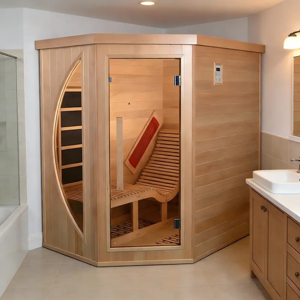 1 Person Far Infrared Red Cedar Indoor Sauna with Recliner & 7-Color LED Lights
