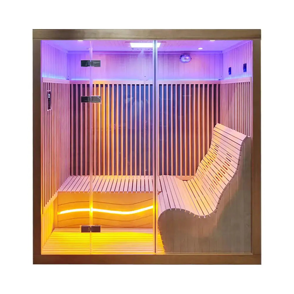 2-6 Person Far Infrared Reclining Chair Hemlock Sauna Room - Reclining Chair + Regular Seat