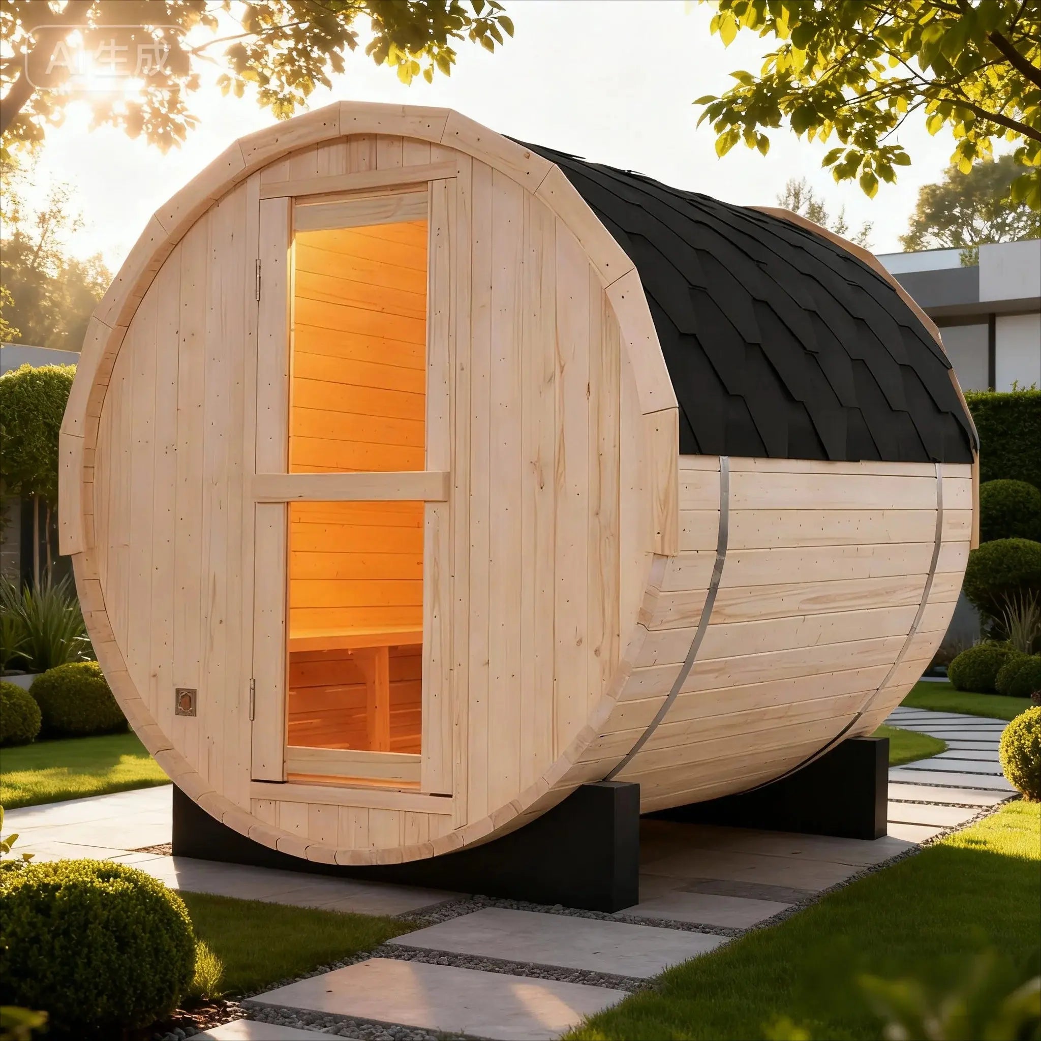 2-4 Person Outdoor Barrel Sauna - Premium White Pine Construction | Backyard Steam Relaxation Haven