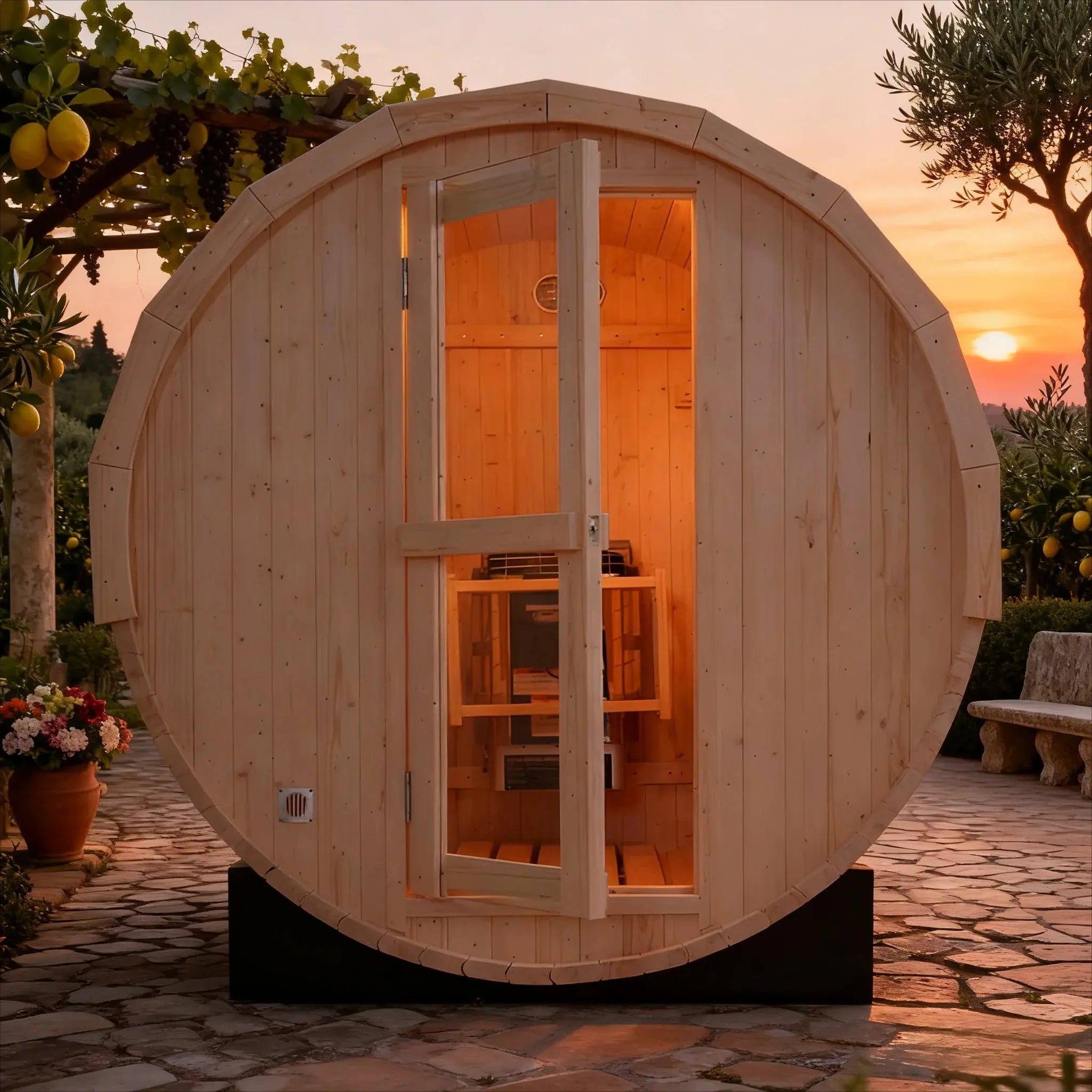 2-4 Person Outdoor Barrel Sauna - Premium White Pine Construction | Backyard Steam Relaxation Haven