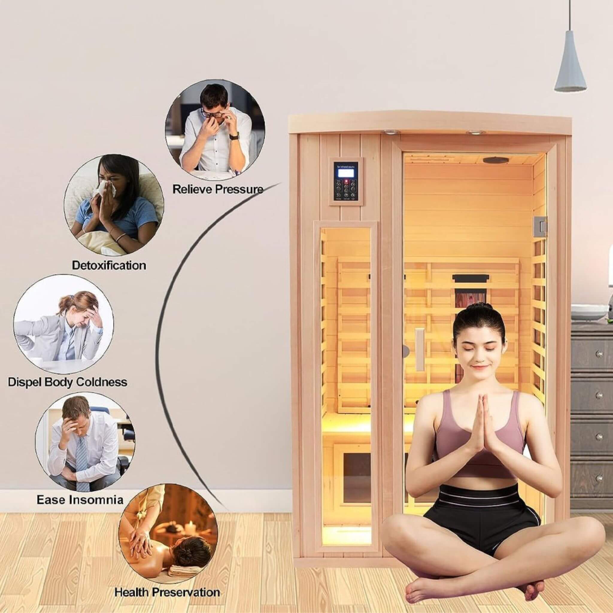 Thermora Premium 2-Person Low EMF FAR-Infrared Heat Wood Home Personal Spa Sauna With Ceramic Heaters, 1760W (SAK25714)