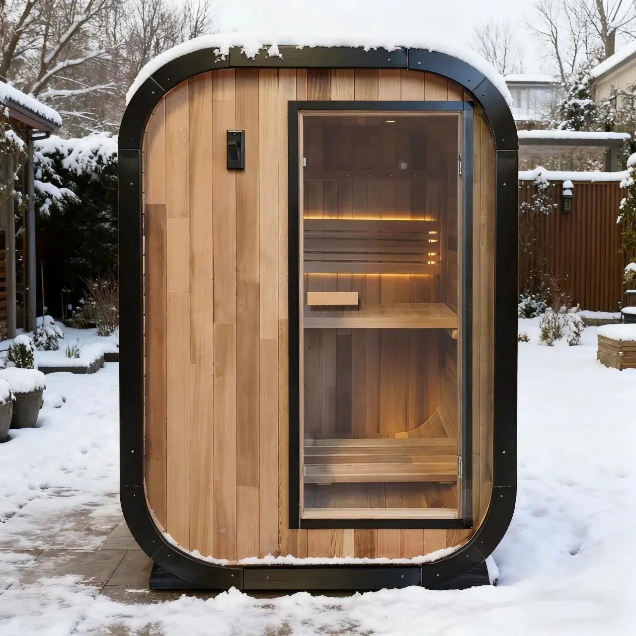 1–2 Person Red Cedar Outdoor Traditional Steam Sauna – Compact Luxury for Backyard Relaxation