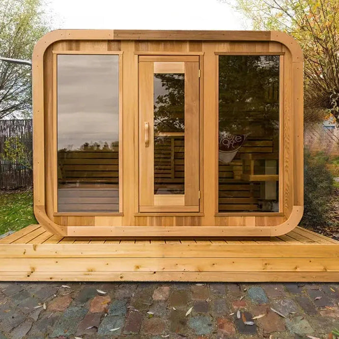 Outdoor Square Red Cedar Sauna – 4-6 Person Traditional Steam Sauna with Electric or Wood-Burning Heater