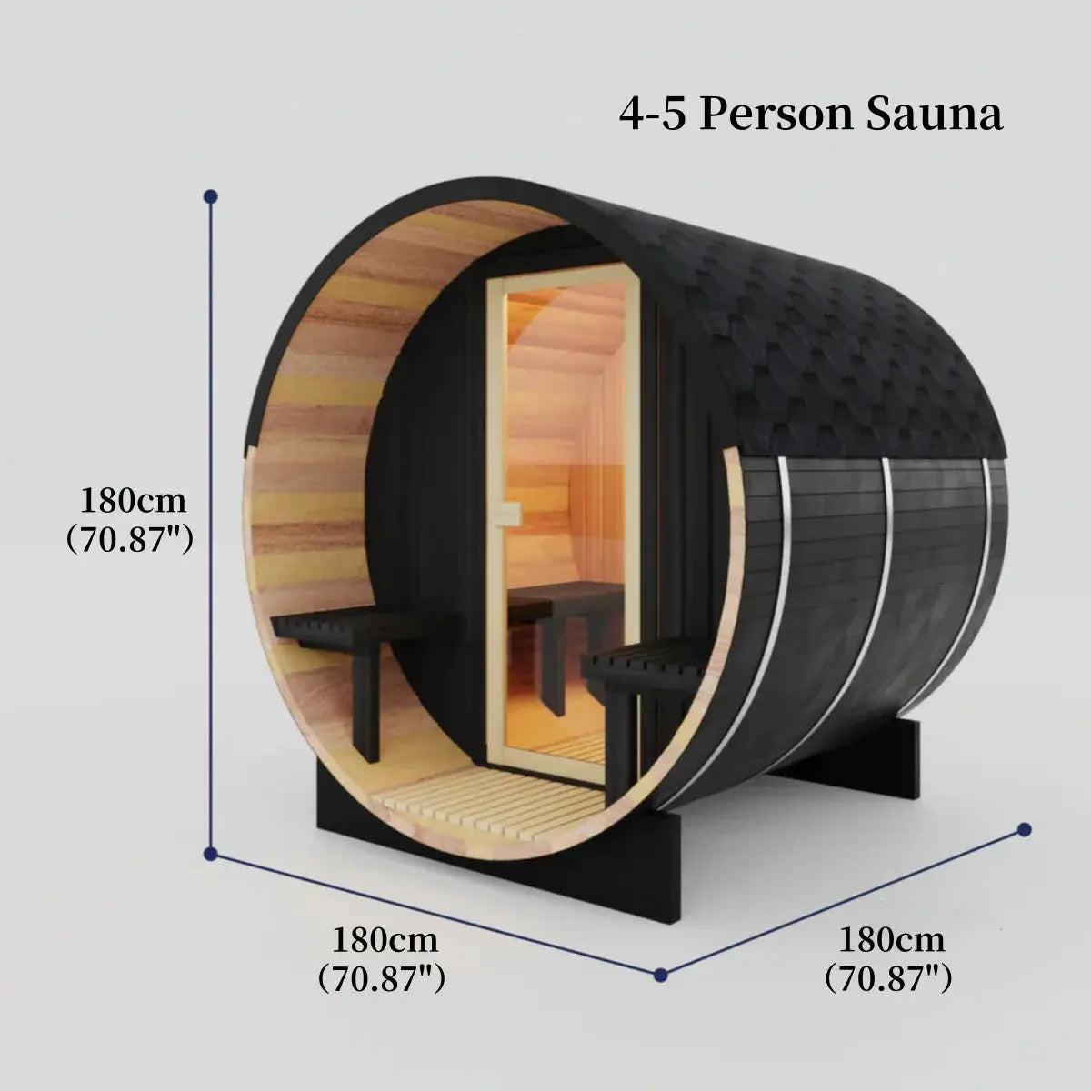 Black Luxury Outdoor Barrel Sauna for 2 to 6 Persons – Premium Cedar & Hemlock Sauna with Electric Heater