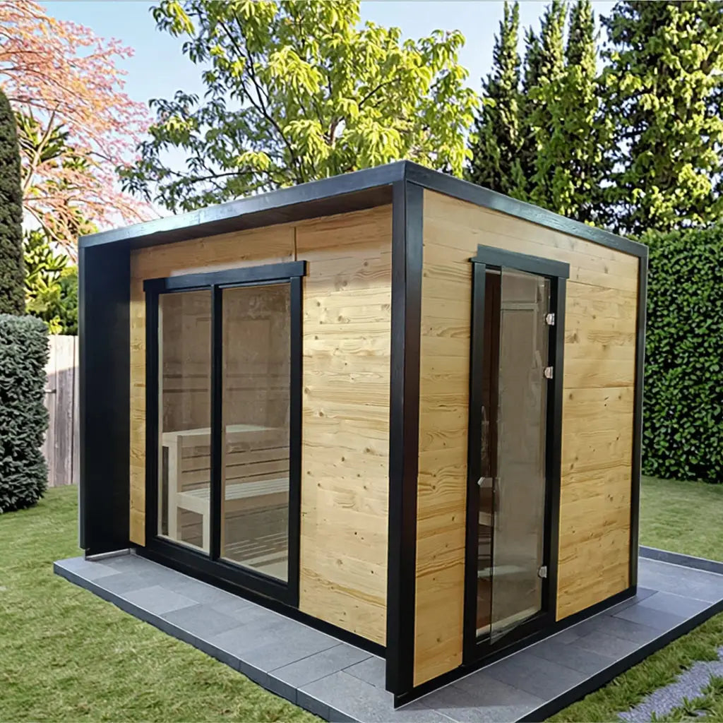 6-Person Square Luxury Outdoor Sauna with Private Changing Room – Premium Backyard Wellness